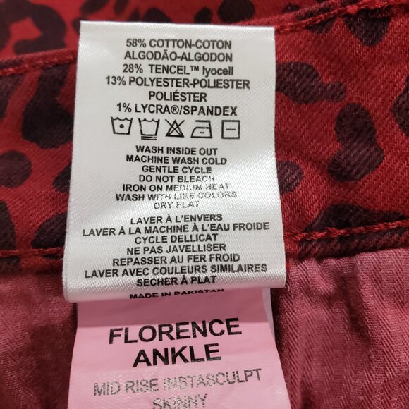 DL1961 Florence Ankle Jeans Size 27 Red Animal Print Stretch Waist Skinny Jeans - Picture 10 of 10